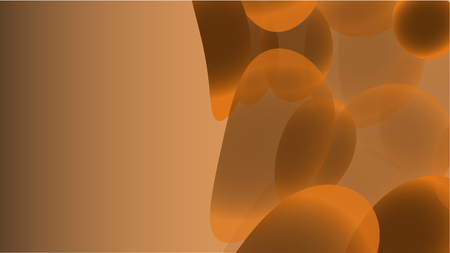 Texture of transparent brown abstract volumetric fashionable magic of various shapes of light air cosmic bubbles, drops on a yellow background and copy space. Vector illustration.のイラスト素材