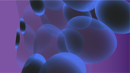 Texture of transparent blue abstract volumetric fashionable magic of various shapes of light air cosmic bubbles, drops on a blue background and copy space. Vector illustration.のイラスト素材