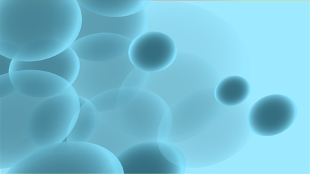 Texture of transparent blue abstract volumetric fashionable magic of various shapes of light air cosmic bubbles, drops on a blue background and copy space. Vector illustration.のイラスト素材