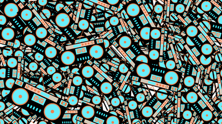 The texture is a seamless pattern from the retro music of the old antique hip with speakers of an audio tape recorder for audiocassettes from the 60s 70s 80s 90s. Vector illustration.のイラスト素材