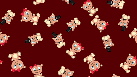 Texture seamless pattern with beautiful cheerful festive bright colorful colored bears fairy children's ladies and gentlemen boy and girl bear cubs joyful. Vector illustration. The background.のイラスト素材