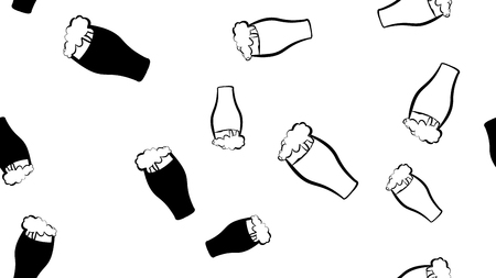 Texture seamless pattern of many colored glasses of mugs with frothy beer cold light dark lager and stout porter. Pattern for the label. The background. Vector illustration.のイラスト素材