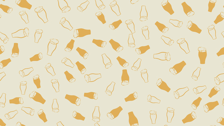 Texture seamless pattern of many colored glasses of mugs with frothy beer cold light dark lager and stout porter. Pattern for the label. The background. Vector illustration.のイラスト素材