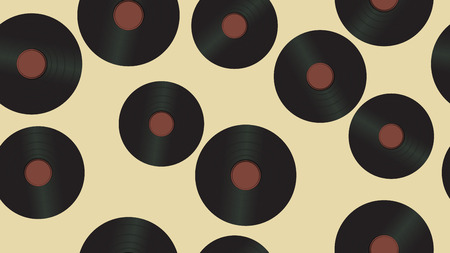 Seamless pattern from music audio of an old vintage retro hipster antique vinyl record on a background of 60s, 70s, 80s, 90s. The background. Vector illustration.のイラスト素材