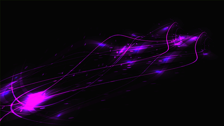 Violet abstract bright magical cosmic bright light-shining texture background of strips, energetic lines, threads intertwined and copy space. Vector illustration.のイラスト素材
