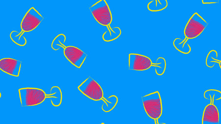 Texture, seamless pattern of beautiful hand-drawn watercolor wine glasses. The background. Vector illustration.のイラスト素材