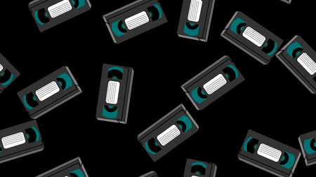 Texture, seamless pattern of old retro wines gray antique analog hipster film video cassettes for a video recorder with a magnetic film for watching movies.のイラスト素材