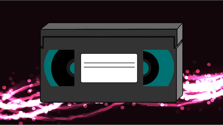 Old retro wines antique analog hipster with film video cassette for a VCR with a magnetic film to watch movies on an abstract energy background.のイラスト素材