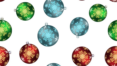 Festive beautiful Christmas winter texture, gift wrapping a seamless pattern for the New Year from multicolored round balls, Christmas tree decorations with a pattern of snowflakes. Vector background.のイラスト素材
