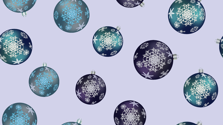 Festive beautiful Christmas winter texture, gift wrapping a seamless pattern for the New Year of blue balls, Christmas tree toys with a pattern of snowflakes. Vector background.のイラスト素材