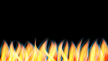 Beautiful abstract glowing texture of a hot shiny red orange burning fire with tongues of flame and smoke and copy space on a black background. Vector illustration.のイラスト素材