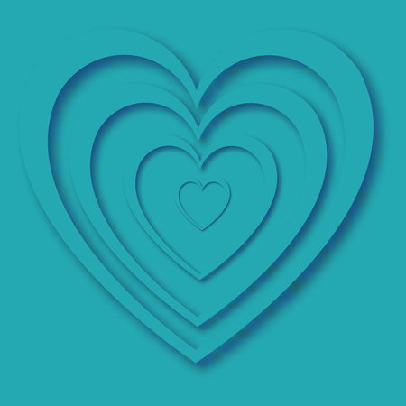 Heart with shadow of beautiful abstract festive hearts made of blue paper for happy saint valentine's day on a blue background and copy place. Vector illustration.のイラスト素材