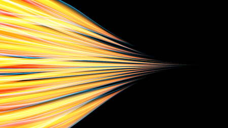 Beautiful bright yellow orange abstract energetic magical cosmic fiery texture of lines and stripes, waves, flames with twists turns turning into infinity on a black background. Copy space. Vector.のイラスト素材