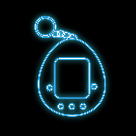 Beautiful abstract neon bright glowing icon, a signboard from an old retro mobile portable electronic toy from the 70s, 80s, 90s and copy space on a black background. Vector.のイラスト素材