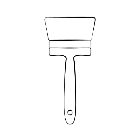 Construction black and white icon of a wooden paint brush designed for painting walls, objects. Construction tool. Vector.のイラスト素材