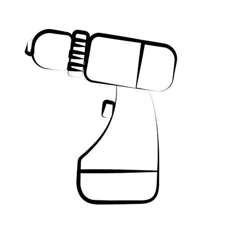 Construction black and white icon of an electric cordless screwdriver designed to tighten screws and screws. Construction tool. Vector.のイラスト素材