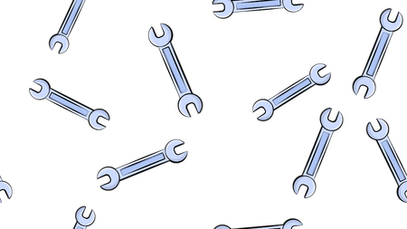 Texture, seamless pattern of metal iron blue gas spanners, metalworker building repair for loosening and tightening the nuts and bolts on a white background. Vector.のイラスト素材