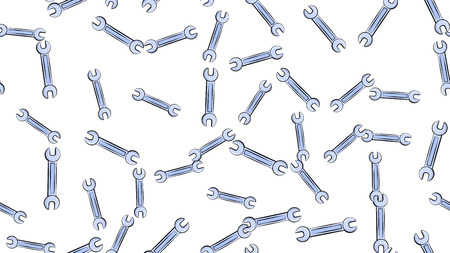 Texture, seamless pattern of metal iron blue gas spanners, metalworker building repair for loosening and tightening the nuts and bolts on a white background. Vector illustration.のイラスト素材