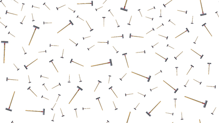 Texture, seamless abstract pattern of building garden metal wooden rake with barbs for repair, tool for cleaning grass and foliage on a white background. Vector illustration.のイラスト素材