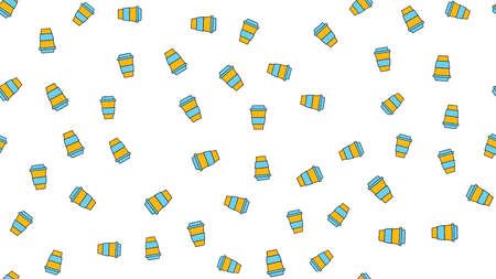 Texture seamless pattern from a set of beautiful nice tasty refreshing coffee drinks in fast takeaway thermo glasses on a white background. Vector illustration.の写真素材