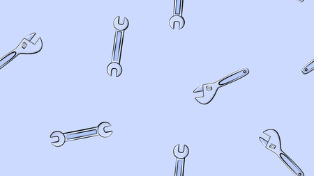 Texture, seamless abstract pattern of building metal plumbing plumbing sliding wrenches for repair on a blue background. Vector illustration.の写真素材
