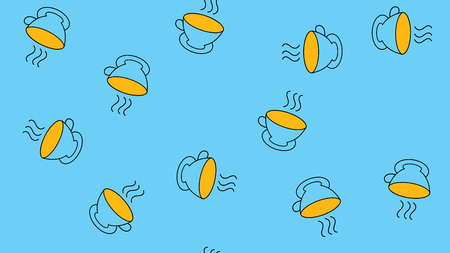 Texture seamless pattern of beautiful nice tasty refreshing aromatic healthy tea drinks in glasses on ceramic cups on blue background. Vector illustration.の写真素材