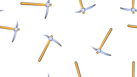 Texture, seamless abstract pattern of construction miner pickaxe with a wooden handle for repair,...