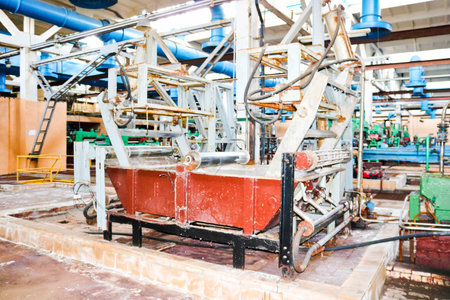 Metal industrial powerful equipment of the production department at the machine-building oil...
