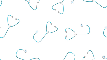 Seamless pattern texture of endless repetitive medical instruments with stethoscopes of phonendoscopes for listening to lungs and hearts on a white background. Vector illustration.のイラスト素材
