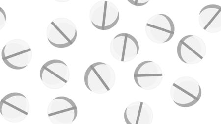 Seamless pattern texture of red round white medical pharmacetic pills with medicine pills, drugs, vitamins on a white background. Vector illustration.のイラスト素材