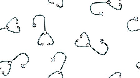Seamless pattern texture of endless repetitive medical instruments with stethoscopes of phonendoscopes for listening to lungs and hearts on a white background. Vector illustration.のイラスト素材