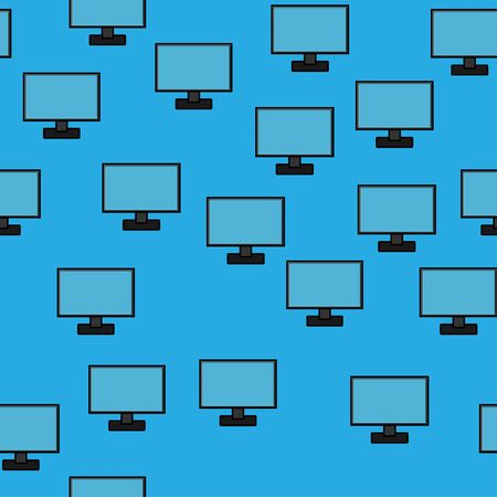 Seamless pattern, texture of modern digital rectangular lcd LCD ice LEDs ips widescreen frameless monitors, screens, technology isolated on a blue background. Vector illustration.のイラスト素材