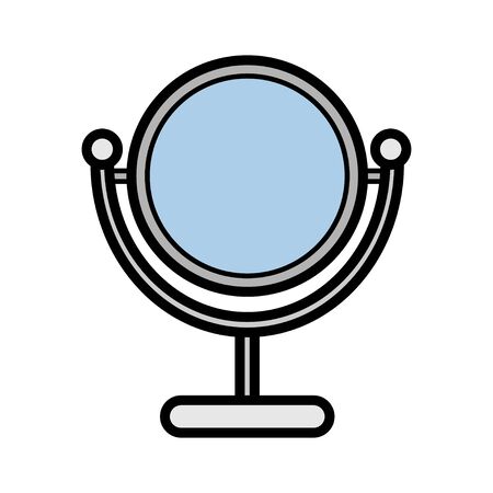 Metall flat icon is a simple fashionable glamorous round mirror for applying two-sided makeup with the effect of fitting with a magnifying glass for beauty guidance. Vector illustration.のイラスト素材