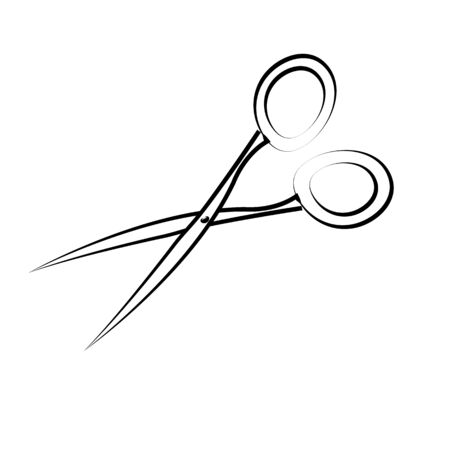 Black and white icon with a hairdresser sharp metal manicure scissors for cutting hair and nails isolated on a white background. Vector illustration.のイラスト素材