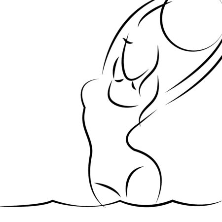 Beautiful woman in a swimsuit is engaged in water aerobics, water polo with a ball in the pool in a spa beauty salon isolated on a white background. Vector illustration.のイラスト素材