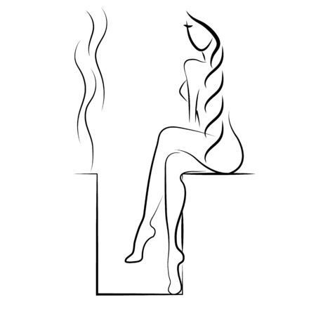 Beautiful woman has a rest, relaxes in the hot in the sauna, bath in the spa beauty salon isolated on a white background. Vector illustration.のイラスト素材