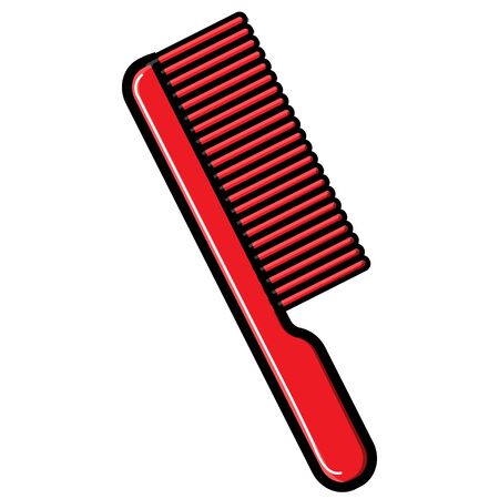 Beautiful simple flat icon of a plastic red comb for combing hair and doing hairstyles for pointing beauty isolated on a white background. Vector illustration.のイラスト素材