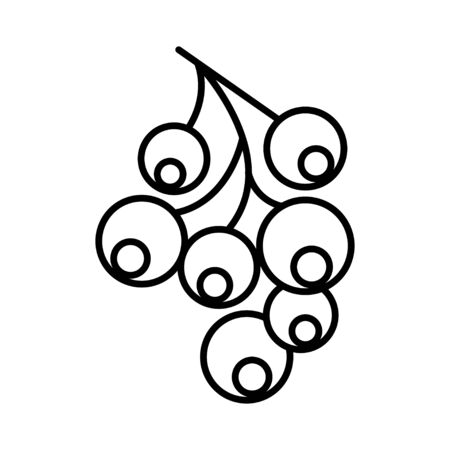 Black and white small simple linear icon of a beautiful festive New Year Christmas sprout, holly berries or mountain ash on a white background. Vector illustration.のイラスト素材