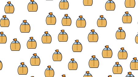 Endless seamless pattern of beautiful beauty cosmetic items of perfume and cologne bottles with a tasty pleasant smell on a white background. Vector illustration.のイラスト素材