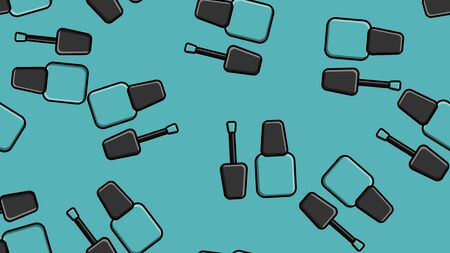 Endless seamless pattern of beautiful blue beauty cosmetic items of nail polish bottles for manicure on a blue background. Vector illustration.のイラスト素材