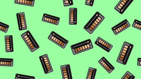 Endless seamless pattern of beautiful beauty cosmetic items of female fashionable powder boxes with...
