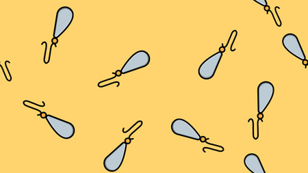 Endless seamless pattern of beautiful beauty items of female jewelry of glamorous precious expensive fashionable earrings on a yellow background. Vector illustration.のイラスト素材