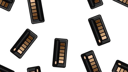 Endless seamless pattern of beautiful beauty cosmetic items of female fashionable powder boxes with shadows for applying makeup on a white background. Vector illustration.のイラスト素材