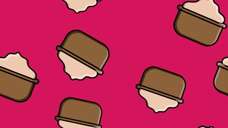 Endless seamless pattern of beautiful beauty items of female glamorous fashion jars with cream for the care of the skin of the arms of the legs and face on a red background. Vector illustration.のイラスト素材