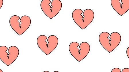 Texture endless seamless pattern from flat icons of broken hearts, love items for the feast of love Valentine's Day February 14 or March 8 on a white background. Vector illustration.のイラスト素材