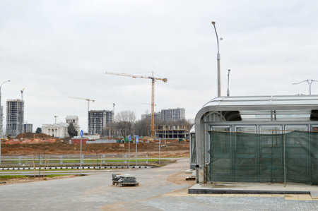 Construction of a new microdistrict with high houses, new buildings with developed infrastructure...