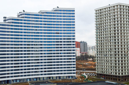 Construction of a large multi-storey comfortable concrete cement modern new monolithic-frame...