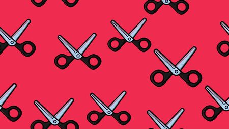 Texture scissors seamless pattern for decoration of a design studio, wallpaper, walls. Scissors for creativity, the creation of decorative products, figures from cardboard. Vector illustration.のイラスト素材