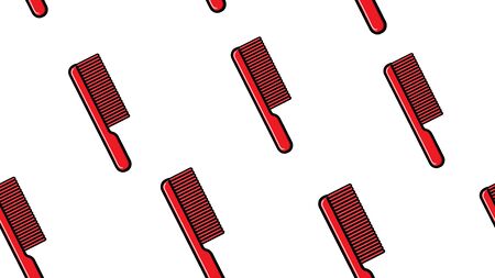 texture seamless pattern red hairbrush on a white background to create a designer style in hairdressing studios and offices, stylish wallpaper, unusual picture. Vector illustration.のイラスト素材