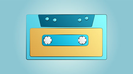 Old beautiful retro hipster music audio cassette from the 70s, 80s, 90s on a blue background.